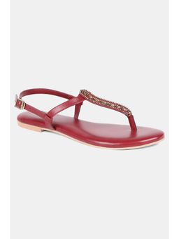 W - Red Embroidered Almond Toe Flat