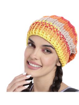 Magic Needles - Women Orange Red Self Striping Slouch Beanie