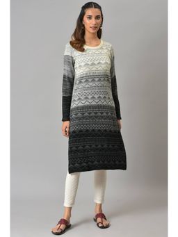 Aurelia - Black Acrylic Yarn-dyed Winter Kurta