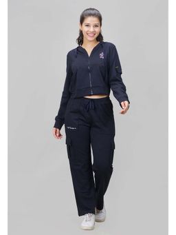 She N She - Women Navy Blue Printed Crop Hoodie and Pant