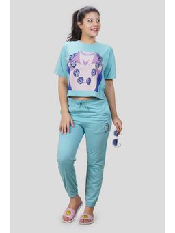 She N She - Women Blue Graphic Printed Crop T-shirt and Joggers
