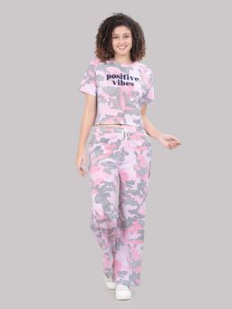 She N She - Women Pink Printed Crop T-shirt and Pyjama