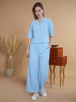 She N She - Women Breezy Blue Self Design Shirt and Pyjama