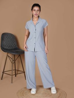 She N She - Women Grey Self Design Shirt and Pyjama