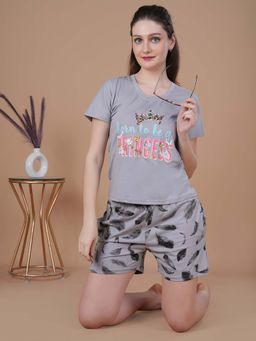 She N She - Women Grey Graphic Printed T-shirt and Shorts