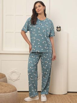 Kanvin - Women Blue Printed T-shirt and Pyjama
