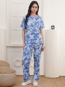 Kanvin - Women Blue Printed T-shirt and Pyjama