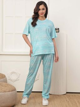 Kanvin - Women Aqua Printed T-shirt and Pyjama