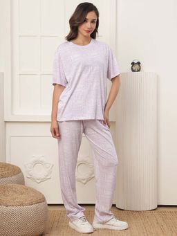 Kanvin - Women Lavender Printed T-shirt and Pyjama