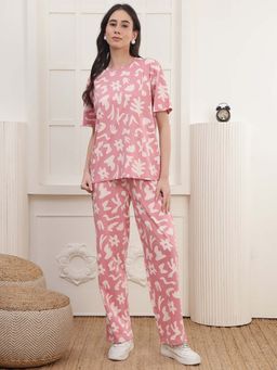Kanvin - Women Pink Printed T-shirt and Pyjama