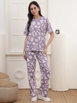 Kanvin - Women Lavender Printed T-shirt and Pyjama