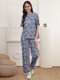 Kanvin - Women Blue Printed T-shirt and Pyjama