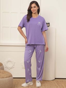 Kanvin - Women Purple Printed T-shirt and Pyjama