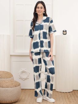 Kanvin - Women Blue-Grey Printed Shirt and Pyjama