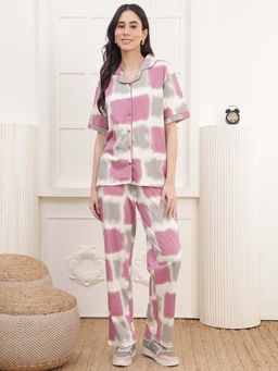 Kanvin - Women Pink-Grey Printed Shirt and Pyjama