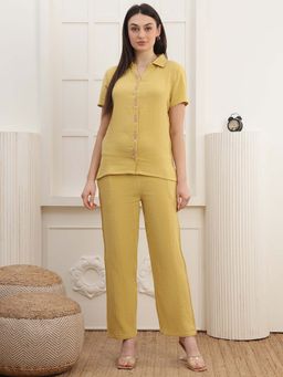 Kanvin - Women Yellow Embroidered Shirt and Pyjama