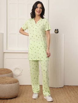 Kanvin - Women Green Floral Printed Top and Pyjama