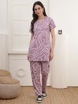 Kanvin - Women Pink Printed Top and Pyjama