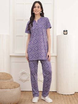 Kanvin - Women Purple Printed Top and Pyjama