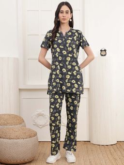 Kanvin - Women Green Floral Printed Top and Pyjama