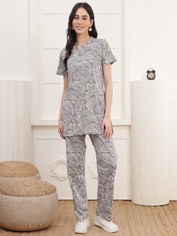 Kanvin - Women Grey Paisley Printed Top and Pyjama