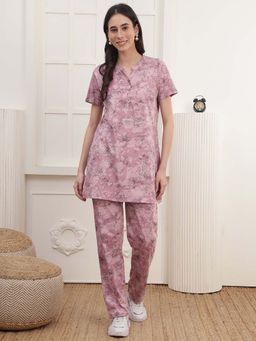 Kanvin - Women Pink Floral Printed Top and Pyjama