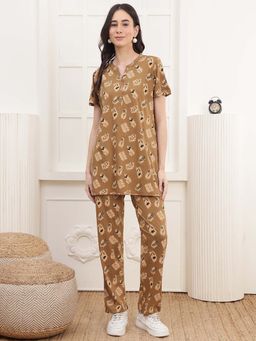 Kanvin - Women Mustard Floral Printed Top and Pyjama