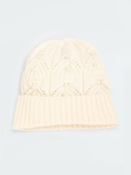 max - Women Pearl Embellished Beanie-Cream
