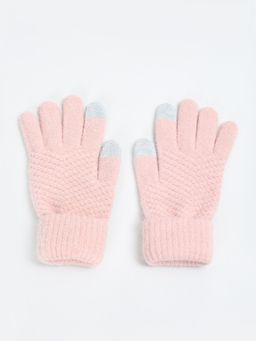 max - Women Knit Gloves-Pink