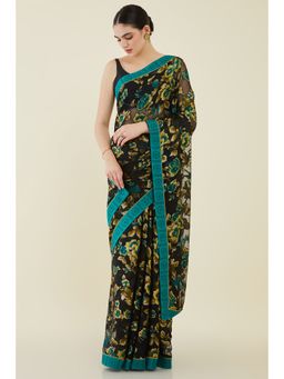 Soch - Women Black Georgette Printed Saree with Unstitched Blouse