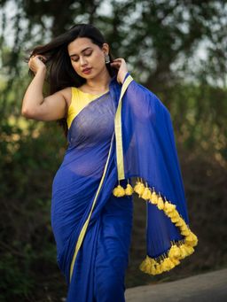 I LOVE SAREES - Twilight Border Navy Blue Saree without Blouse