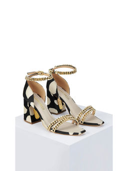 Papa Don't Preach by Shubhika - Minzyy - Gold & Black Handcrafted Block Heels & White
