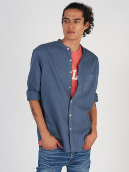 American Eagle - Blue Solid Long Sleeves Casual Shirt