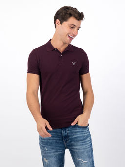 American Eagle - Maroon Solid Casual Polo T-Shirt