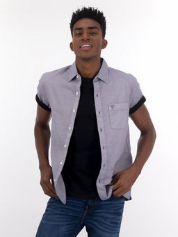 American Eagle - Men Grey Short Sleeve Button-up Shirt