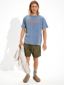American Eagle - Men Blue Vintage Slub Paint Splatter Graphic T-shirt
