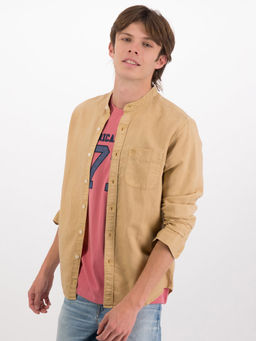 American Eagle - Men Brown Band Collar Linen Shirt