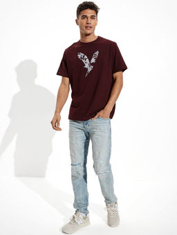 American Eagle - Men Burgundy Super Soft Graphic T-shirt