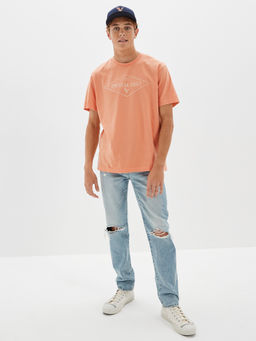 American Eagle - Men Orange Super Soft Graphic T-Shirt
