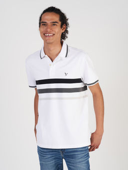American Eagle - Men White Striped Icon Polo Shirt