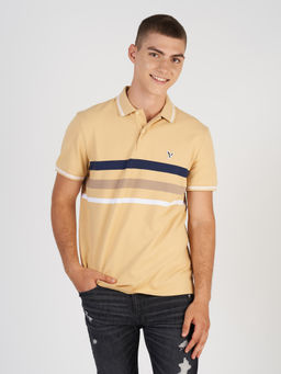 American Eagle - Men Yellow Striped Icon Polo Shirt