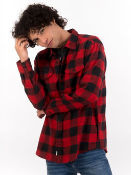 American Eagle - Men Red Cozy Cabin Flannel Shirt