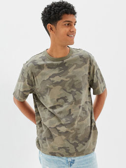 American Eagle - Men Green Super Soft Slub Camo Icon T-Shirt