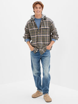 American Eagle - Men Multi-Color Super Soft Hooded Flannel Shirt