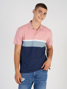 American Eagle - Men Pink Colorblock Icon Polo T-Shirt