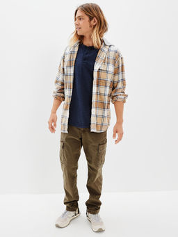 American Eagle - Men Beige Super Soft Hooded Flannel