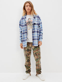 American Eagle - Men Blue Super Soft Hooded Flannel