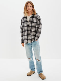 American Eagle - Men Grey Super Soft Hooded Flannel