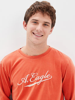 American Eagle - Mens Pink Super Soft Long-sleeve Graphic T-shirt
