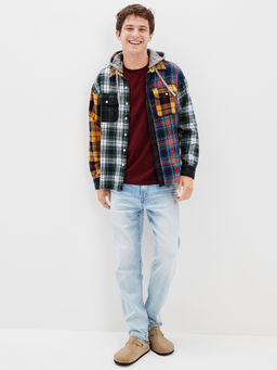 American Eagle - Men Multi-colored Super Soft Hooded Flannel Shirt